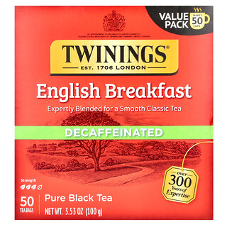 Twinings, 英式早餐，全淨紅茶，脫因，50 茶包，3.53 盎司（100 克）