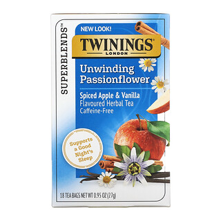 Twinings, 放鬆草本茶，西番蓮和洋甘菊，五香蘋果和香草，物咖啡萃取，18 個茶包，0.95 盎司（27 克）