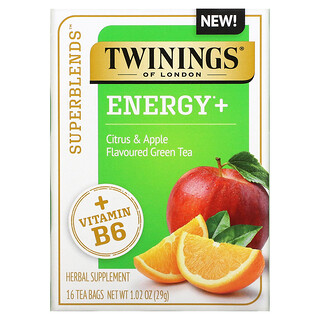 Twinings, 超級混合物，維生素 B6 能量，柑橘和蘋果綠茶，16 茶包，1.02 盎司（29 克）