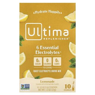 Ultima Replenisher, 6 種必需電解質，日常電解質混合飲品，檸檬水味，10 條，每條 0.13 盎司（3.7 克）