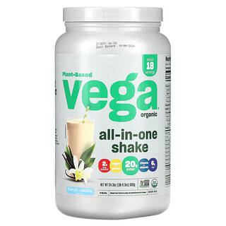Vega, 植物基有機多合一奶昔，法國香草味，1 磅 8.3 盎司（689 克）