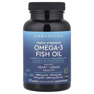 Viva Naturals, Omega-3 魚油，三倍功效，2500 毫克，30 粒軟膠囊（每粒軟膠囊 1250 毫克）