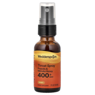 Wedderspoon, 麥盧卡蜂蜜和蜂膠喉嚨噴霧，原生態蜂蜜，MGO 400+，1 液量盎司（30 毫升）