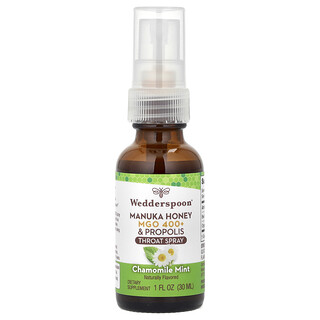 Wedderspoon, 麥盧卡蜂蜜和蜂膠喉嚨噴霧，洋甘菊薄荷味，MGO 400+，1 液量盎司（30 毫升）
