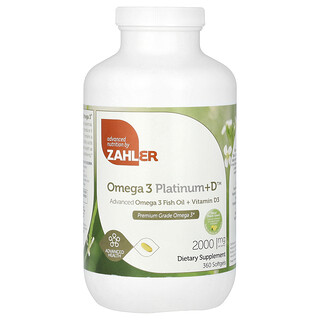 Zahler, Omega 3 白金版+D，高階 Omega-3 魚油 + 維生素 D3，2000 毫克，360 粒軟膠囊