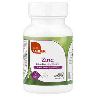 Zahler, 鋅，生物活性檸檬酸鋅，90 粒膠囊（每粒膠囊 50 毫克）