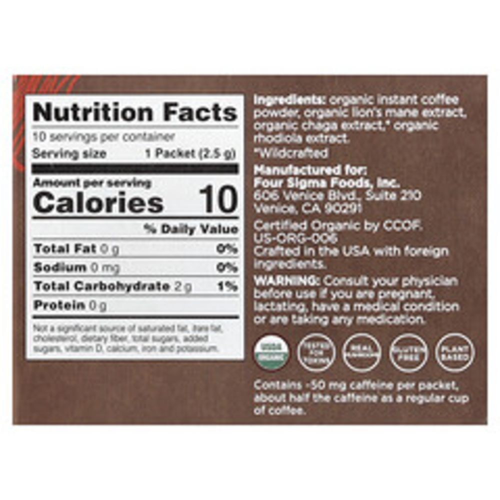 Four Sigmatic Lion's Mane Coffee Supplement Facts