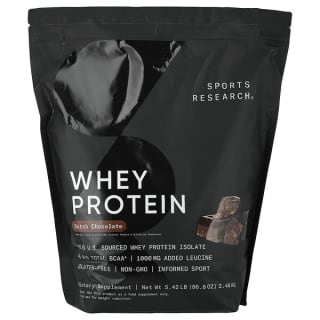 Bote de Sports Research Whey Protein Isolate sabor Dutch Chocolate